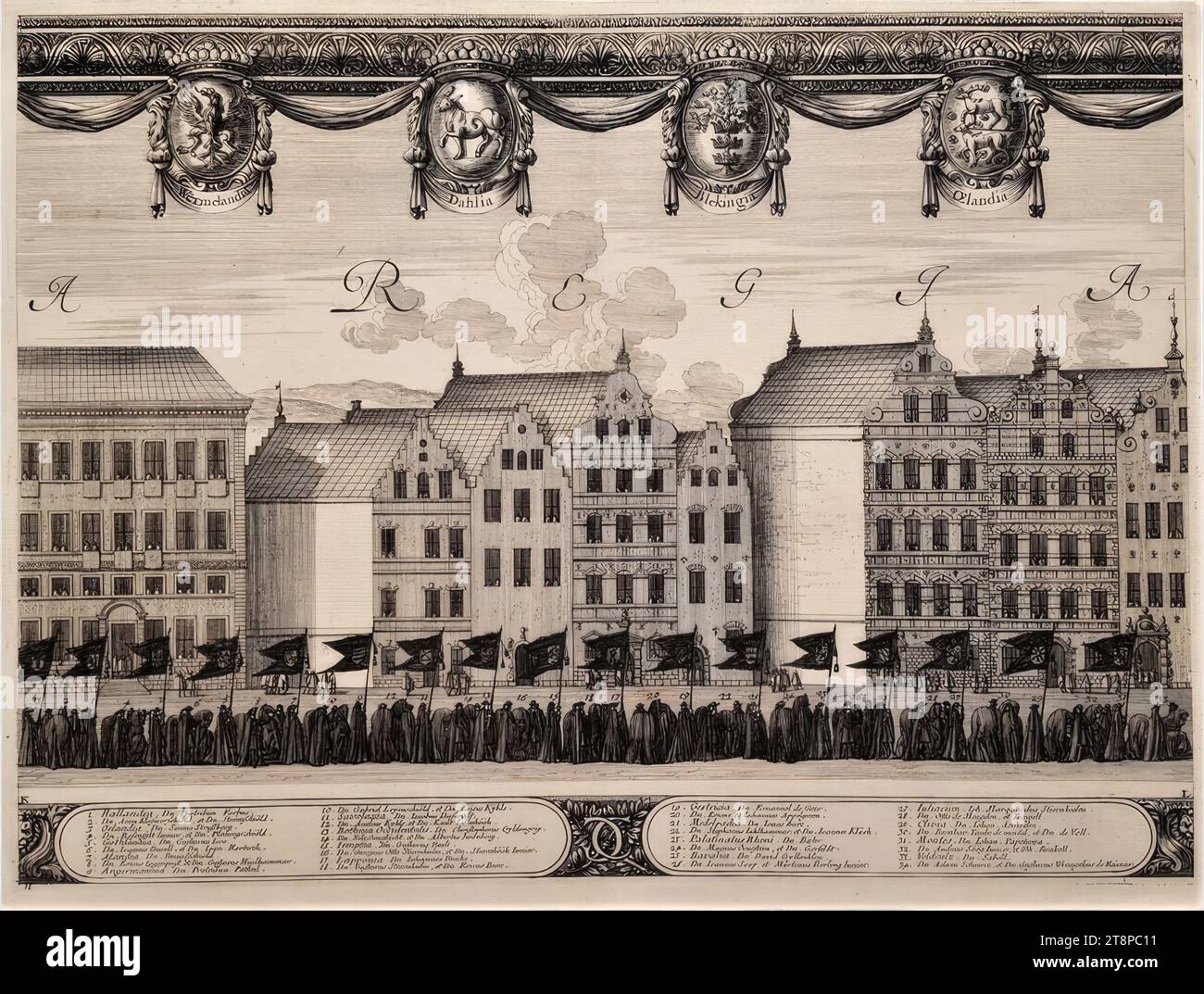 Begräbnisfeier für König Karl X. Gustav von Schweden am 3. November 1660 in Stockholm: Platte 11, Plattenfolge Nr. 110 aus Richtung Samuel von Pufendorf, de rebus a Carolo Gustavo Sveciae rege gestis commentariorum ..., Nürnberg, Christoph Riegel, 1696, 1696, Druck, Ätzen auf Papier, Blatt: 29,4 x 38,6 cm, [von links nach unten] '11 Stockfoto