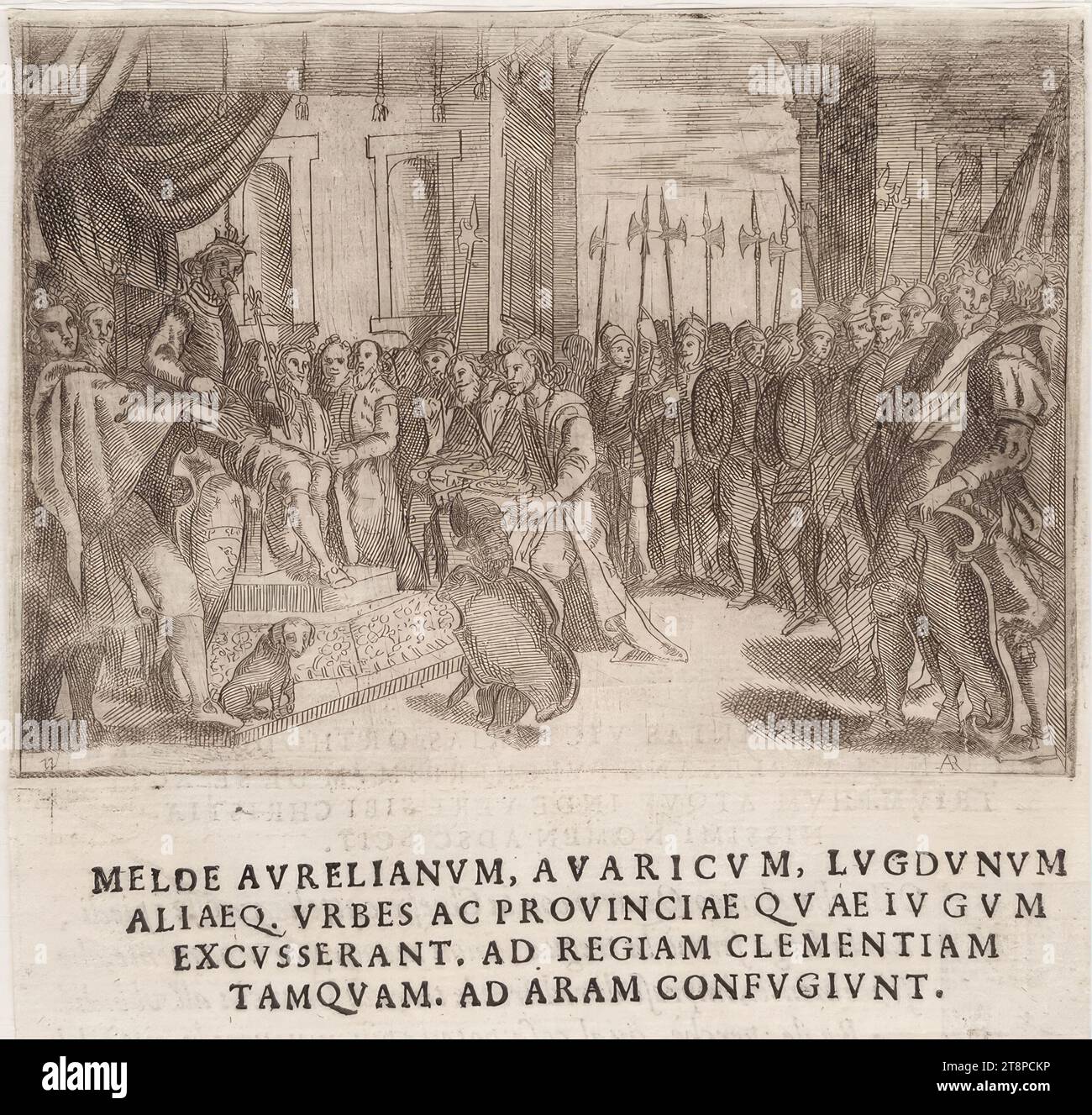 Szene aus dem Leben von König Heinrich IV. Von Frankreich (Giraldi, Esequie d’Arrigo quarto ..., Textbild 11), aus: Giuliano Giraldi, Esequie d’Arrigo quarto cristianissimo Re di Francia, e di Navarra. Feiern Sie in Firenze dal serenissimo Don Cosimo II Granduca di Toscana, Florenz, Bartolommeo Sermartelli e fratelli, 1610, S.30, 1610, Gravur und Text auf Papier, Blatt: 15,6 x 16 cm, [von links nach unten] '11' (innerhalb der Darstellung) Stockfoto