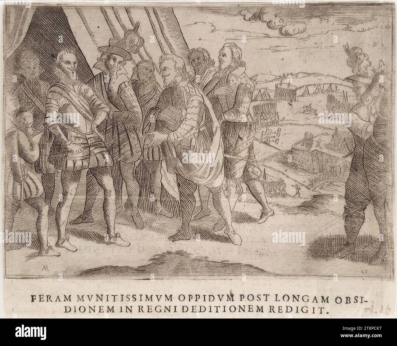 Szene aus dem Leben von König Heinrich IV. Von Frankreich (Giraldi, Esequie d’Arrigo quarto ..., Textbild 15), aus: Giuliano Giraldi, Esequie d’Arrigo quarto cristianissimo Re di Francia, e di Navarra. Feiern Sie in Firenze dal serenissimo Don Cosimo II Granduca di Toscana, Florenz, Bartolommeo Sermartelli e fratelli, 1610, S.35, 1610, Ätzung und Text auf Papier, Blatt: 13,1 x 16,2 cm, [R.b.] ' 15' (innerhalb der Darstellung Stockfoto