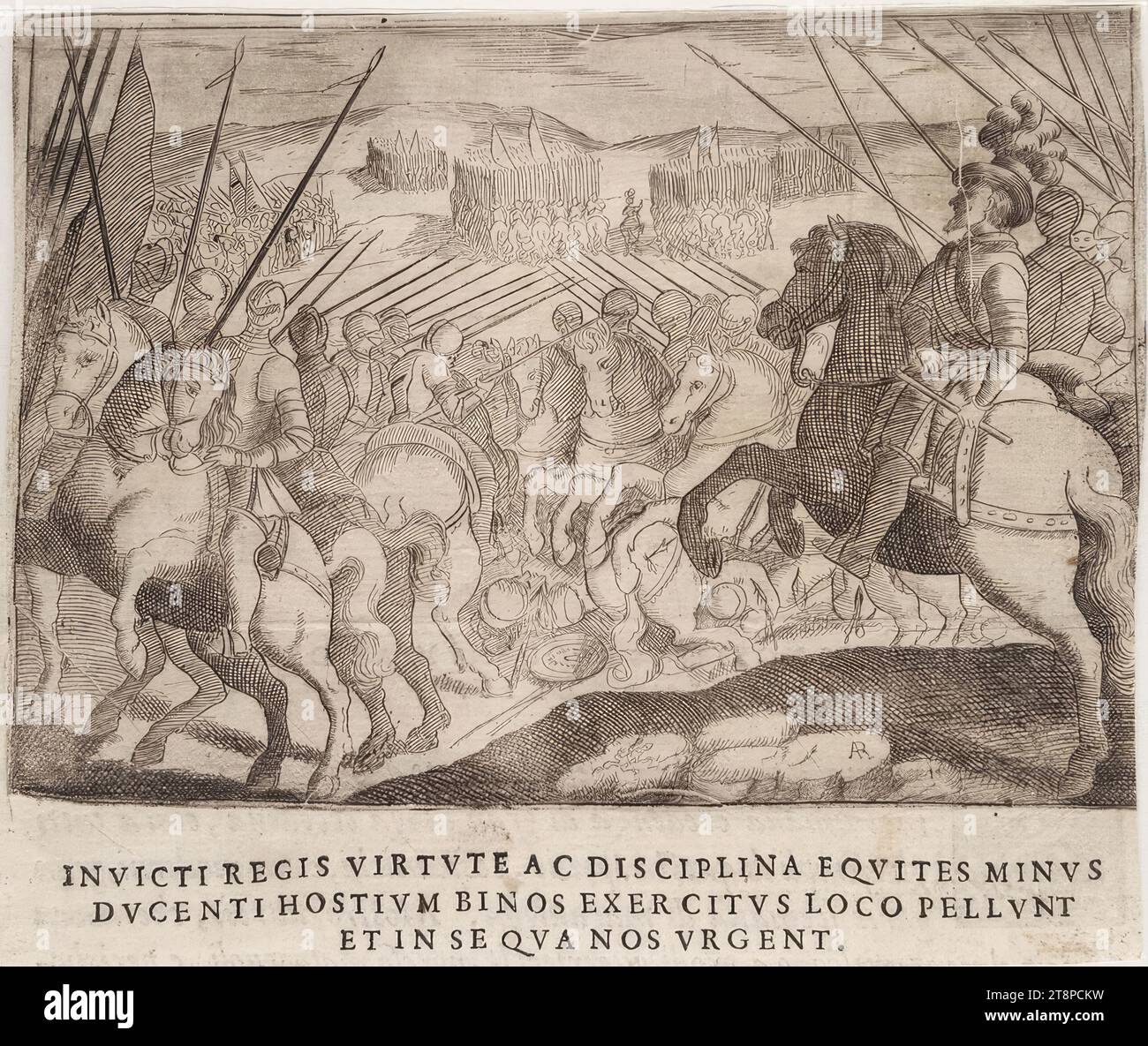Szene aus dem Leben von König Heinrich IV. Von Frankreich (Giraldi, Esequie d’Arrigo quarto ..., Textbild 14), aus: Giuliano Giraldi, Esequie d’Arrigo quarto cristianissimo Re di Francia, e di Navarra. Feiern Sie in Firenze dal serenissimo Don Cosimo II Granduca di Toscana, Florenz, Bartolommeo Sermartelli e fratelli, 1610, S.34, 1610, Ätzung und Text auf Papier, Blatt: 14 x 16,4 cm, [von links nach unten] 14 (innerhalb der Darstellung, Nummer 4 nur schwer zu erkennen Stockfoto