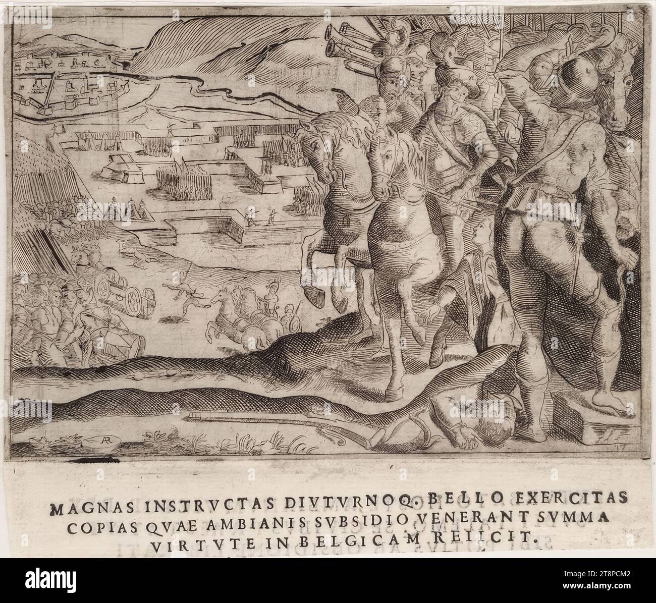 Szene aus dem Leben von König Heinrich IV. Von Frankreich (Giraldi, Esequie d’Arrigo quarto ..., Textbild 17), aus: Giuliano Giraldi, Esequie d’Arrigo quarto cristianissimo Re di Francia, e di Navarra. Feiern Sie in Firenze dal serenissimo Don Cosimo II Granduca di Toscana, Florenz, Bartolommeo Sermartelli e fratelli, 1610, S.37, 1610, Ätzen und Text auf Papier, Blatt: 14 x 16,4 cm, [R.b.] '17' (innerhalb der Darstellung Stockfoto