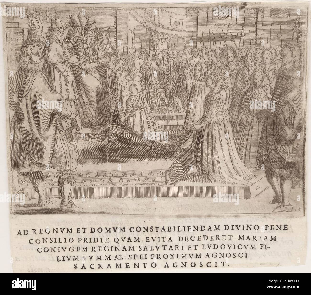 Szene aus dem Leben von König Heinrich IV. Von Frankreich (Giraldi, Esequie d’Arrigo quarto ..., Textbild 26), aus: Giuliano Giraldi, Esequie d’Arrigo quarto cristianissimo Re di Francia, e di Navarra. Feiern Sie in Firenze dal serenissimo Don Cosimo II Granduca di Toscana, Florenz, Bartolommeo Sermartelli e fratelli, 1610, S.47, 1610, Ätzen und Text auf Papier, Blatt: 15 x 16,4 cm, [R.b.] '26' (innerhalb der Darstellung) Stockfoto