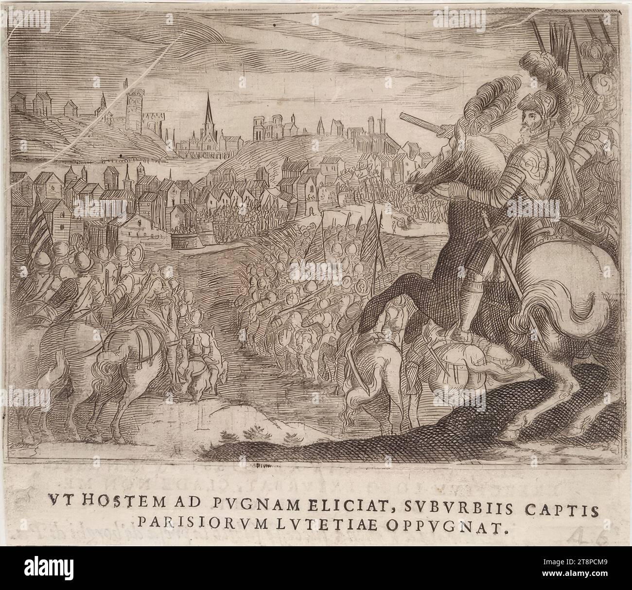 Szene aus dem Leben von König Heinrich IV. Von Frankreich (Giraldi, Esequie d’Arrigo quarto ..., Textbild 5), aus: Giuliano Giraldi, Esequie d’Arrigo quarto cristianissimo Re di Francia, e di Navarra. Feiern Sie in Firenze dal serenissimo Don Cosimo II Granduca di Toscana, Florenz, Bartolommeo Sermartelli e fratelli, 1610, S. 24, 1610, Gravur und Text auf Papier, Blatt: 13,8 x 16 cm, [von links nach unten] „5“ (innerhalb der Darstellung) Stockfoto