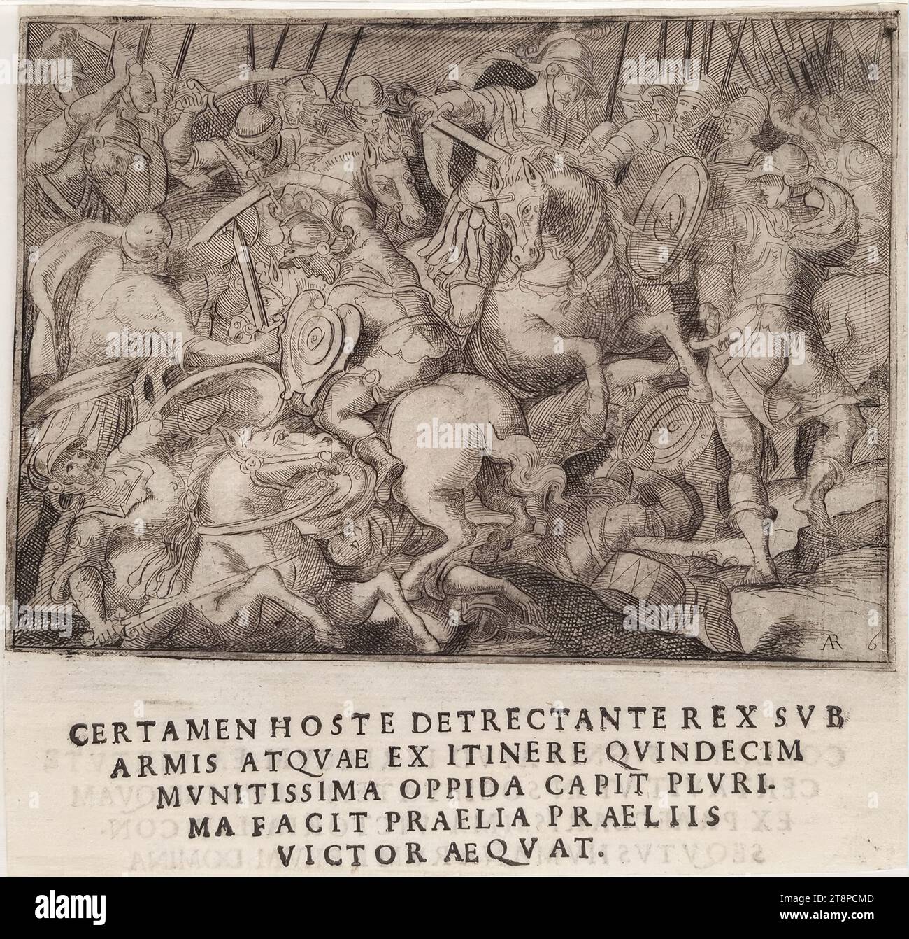 Szene aus dem Leben von König Heinrich IV. Von Frankreich (Giraldi, Esequie d’Arrigo quarto ..., Textbild 6), aus: Giuliano Giraldi, Esequie d’Arrigo quarto cristianissimo Re di Francia, e di Navarra. Feiern Sie in Firenze dal serenissimo Don Cosimo II Granduca di Toscana, Florenz, Bartolommeo Sermartelli e fratelli, 1610, S.25, 1610, Gravur und Text auf Papier, Blatt: 15,8 x 16 cm, [R.b.] '6' (innerhalb der Darstellung) Stockfoto