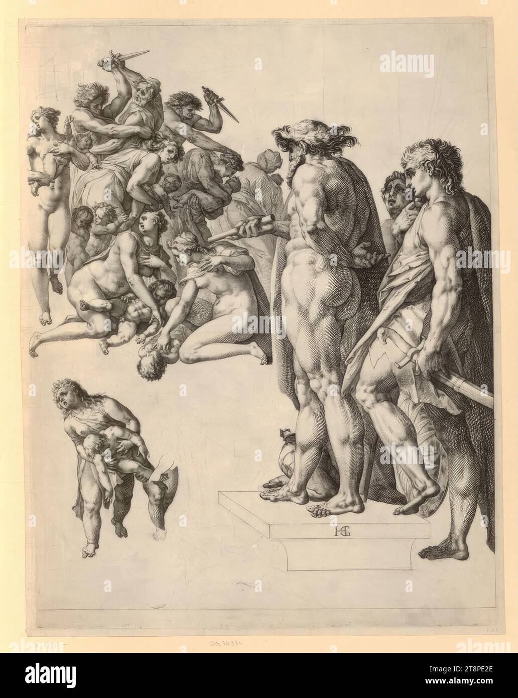 Das Massaker der Unschuldigen, 1585-1586, Druckerei, Kupferstich Stockfoto