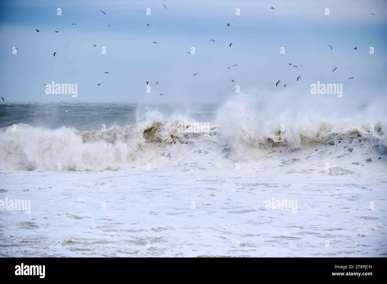 Gewaltige Wellen während eines unglaublich mächtigen Sturms im Schwarzen Meer. Stockfoto