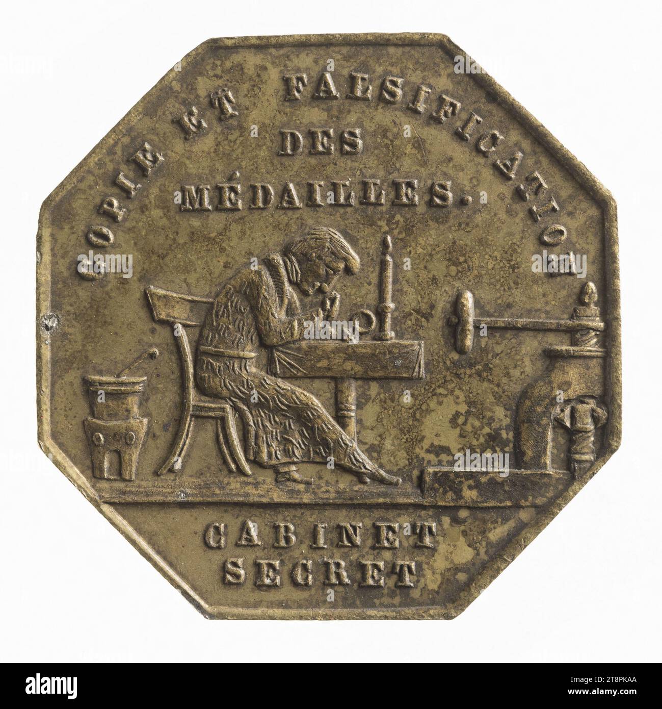 Satirische Marke "Kopie und Fälschung von Medaillen", 21. Dezember 1848, 1848, Numismatic, Token (numismatisch), Messing, Abmessungen - Arbeit: Durchmesser: 2,6 cm, Gewicht (Typenabmessung): 7,43 g Stockfoto