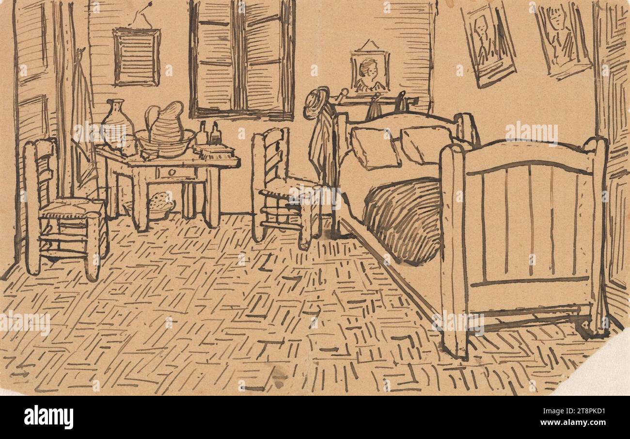 Vincent van Gogh - Vincent's Bedroom in Arles - Briefskizze Oktober 1888. Stockfoto