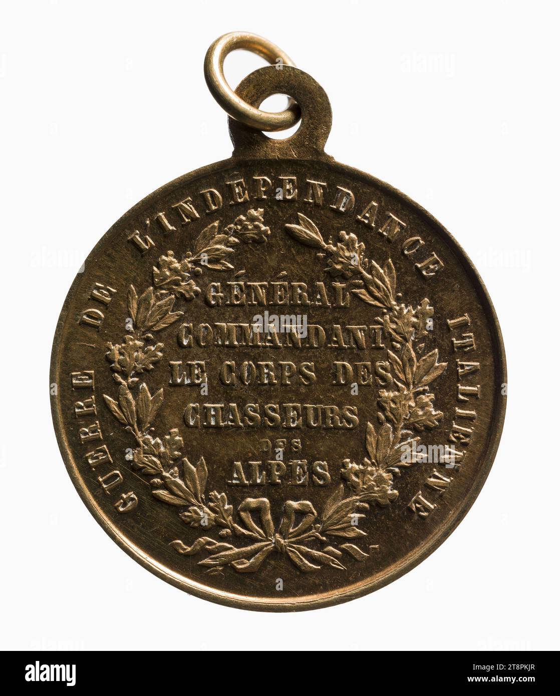 General Garibaldi kommandierte die Alpenjäger während des Italienischen Unabhängigkeitskrieges, 19. Jahrhundert, Numismatische Medaille, Kupfer, vergoldet = Vergoldung, Abmessungen - Werk: Durchmesser: 2,3 cm, Gewicht (Typenabmessung): 4,59 g Stockfoto