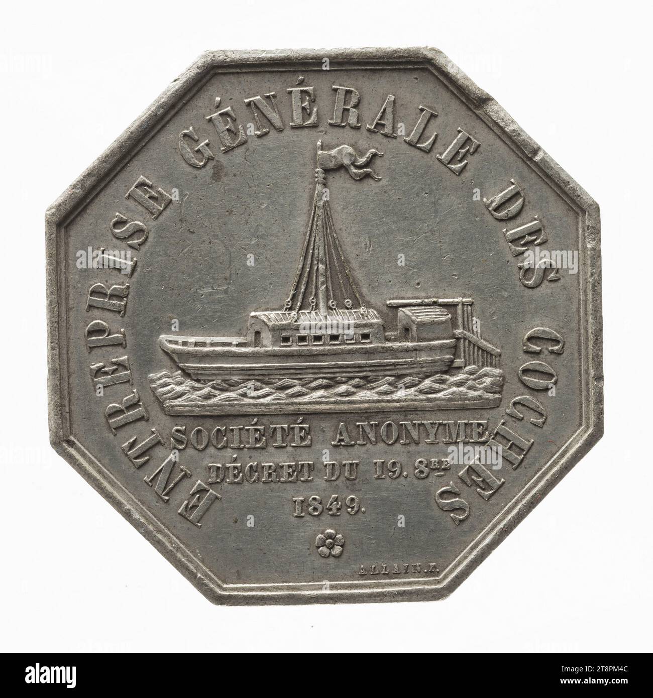 Entreprise générale des coches, XIXe siecle, Allain, Graveur en médailles, nach 1849, numismatisch, Token (numismatisch), Metall, Abmessungen - Werkstück: Durchmesser: 3,6 cm, Gewicht (Typengröße): 16,99 g Stockfoto