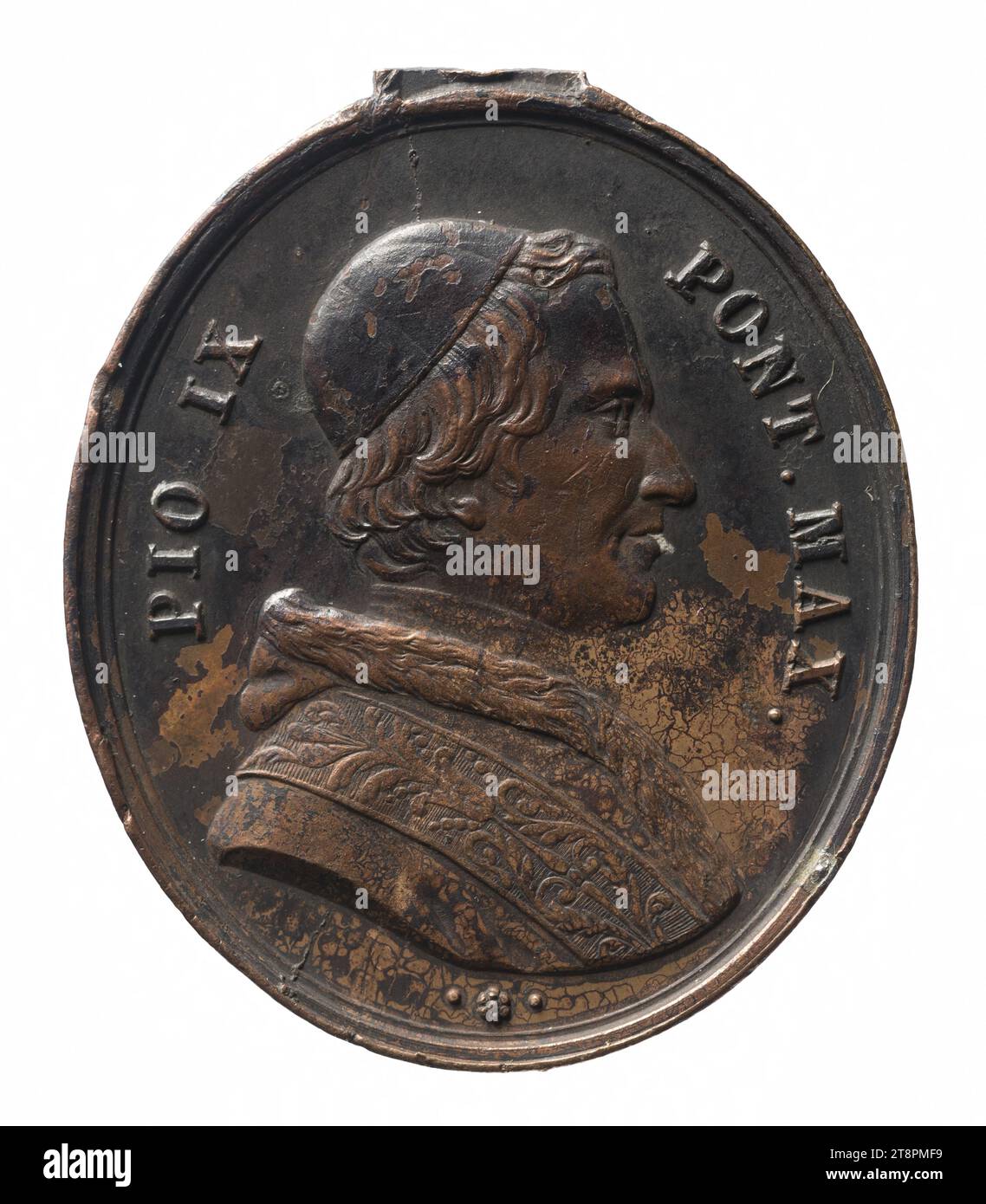 Pius IX. Pontiff (1846-1878), nach 1845, 19. Jahrhundert, Numismatische Medaille, Kupfer, Abmessungen – Arbeit: Höhe: 3,3 cm, Breite: 2,8 cm, Gewicht (Typengröße): 9,42 g Stockfoto