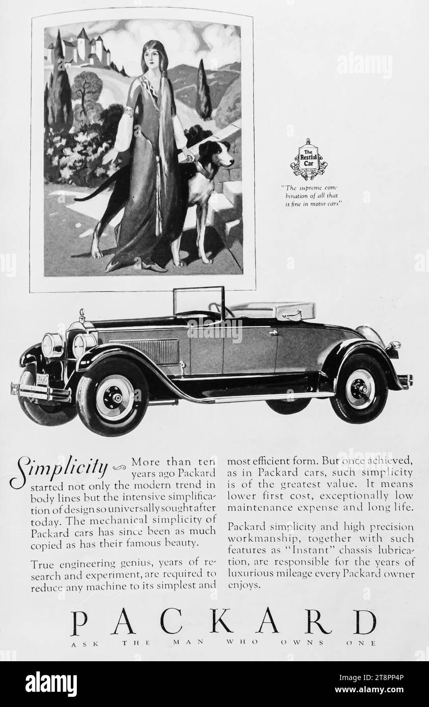 1927 Werbespot für Packard Car. Frag den Mann, dem einer gehört. Stockfoto