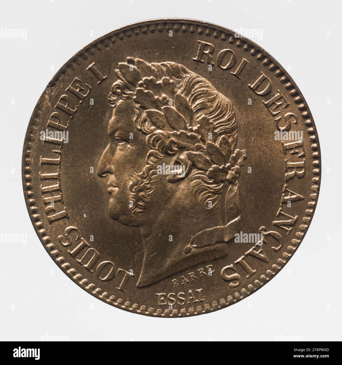 Test für die 2-Cent-Franc-Münze von Louis-Philippe, 1847, Barré, Gravierer in Medaillen, Array, Numismatik, Mint, Größen - ausgestellt: Durchmesser: 1,7 cm, Gewicht (Typengröße): 3,11 g Stockfoto