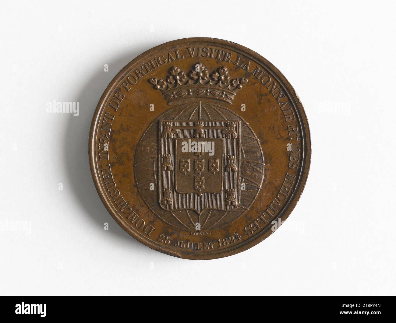 Besuch von Don Miguel, Kleinkind von Portugal, in der Medaillenprägestalt, 28. Juli 1824, Barre, Jacques-Jean, 1824: Numismatic, Medal Stockfoto