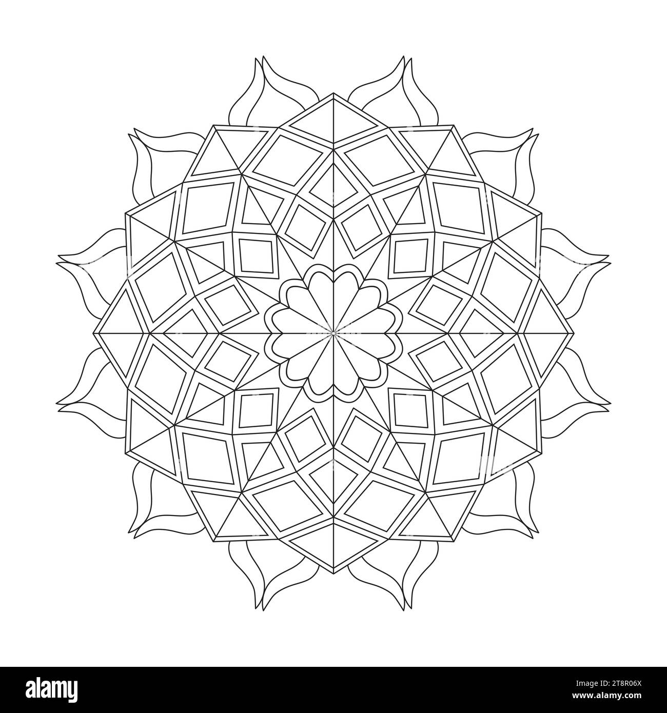 Kinder friedliche Blütenblätter Mandalas Malbuch Seite für KDP Buch Innenraum. Friedliche Blütenblätter, Fähigkeit zum Entspannen, Gehirnerlebnisse, harmonischer Hafen, Frieden Stock Vektor