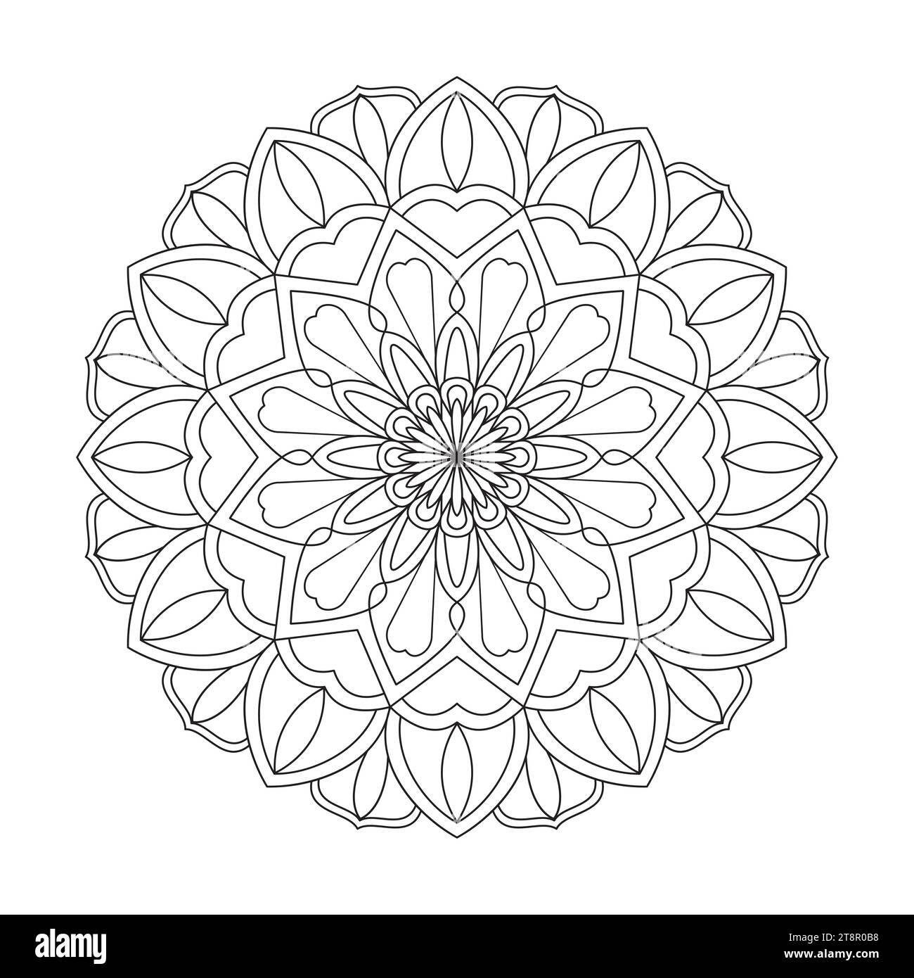 Floral Fusion Mandala Malbuch Seite für KDP Buch Innenausstattung. Friedliche Blütenblätter, Fähigkeit zum Entspannen, Gehirnerlebnisse, harmonischer Hafen, friedlich Stock Vektor
