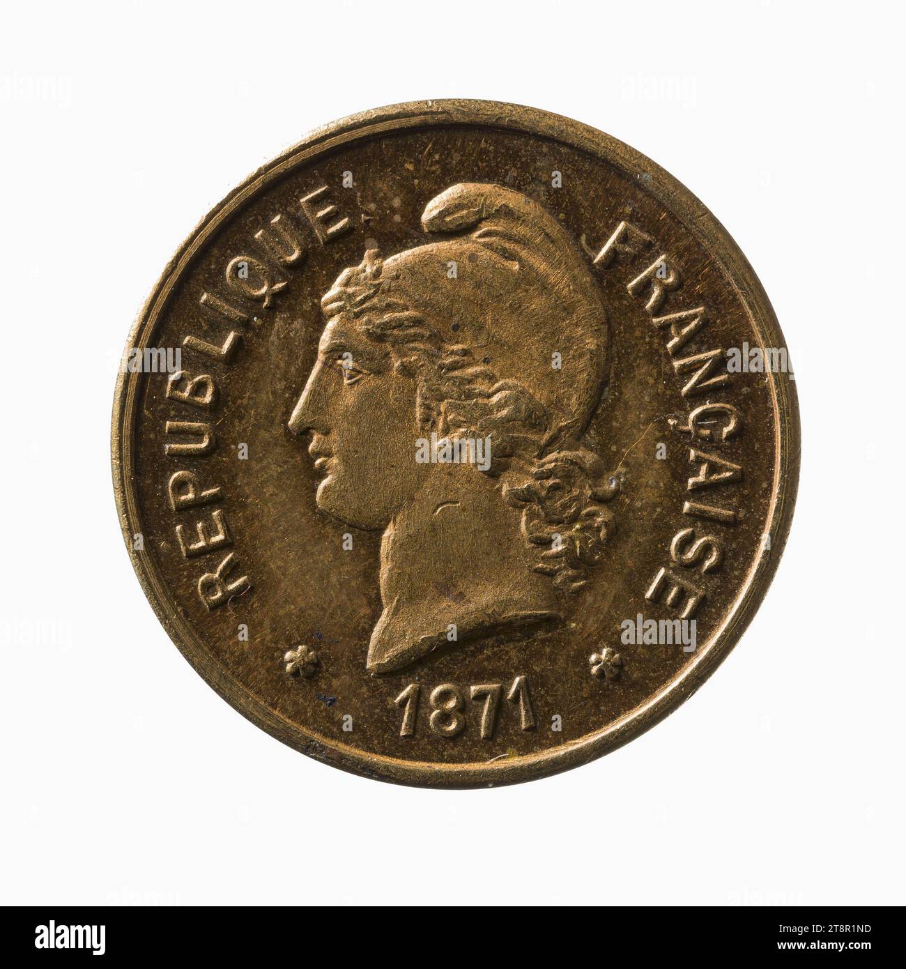 Französische Republik, 1871, Array, Numismatische Medaille, Kupfer, vergoldet = Vergoldung, Abmessungen - Werk: Durchmesser: 1,6 cm, Gewicht (Typenabmessung): 1,71 g Stockfoto
