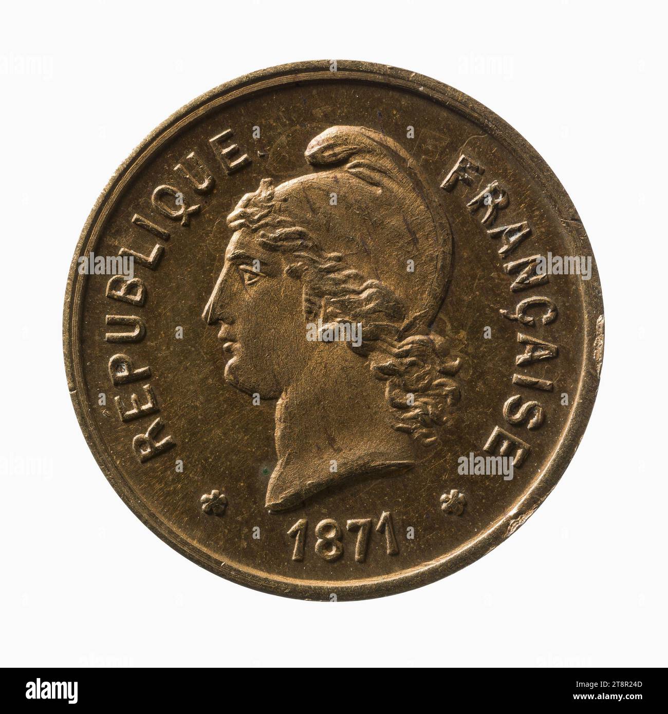 Französische Republik, 1871, Array, Numismatische Medaille, Kupfer, vergoldet = Vergoldung, Abmessungen - Werk: Durchmesser: 1,6 cm, Gewicht (Typenabmessung): 1,75 g Stockfoto