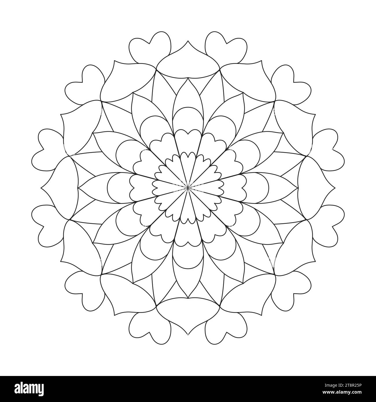 Mandala Serene wirbelt die Malbuchseite für das Innenleben des KDP-Buchs. Friedliche Blütenblätter, Fähigkeit zum Entspannen, Gehirnerlebnisse, harmonischer Hafen, friedlich Stock Vektor