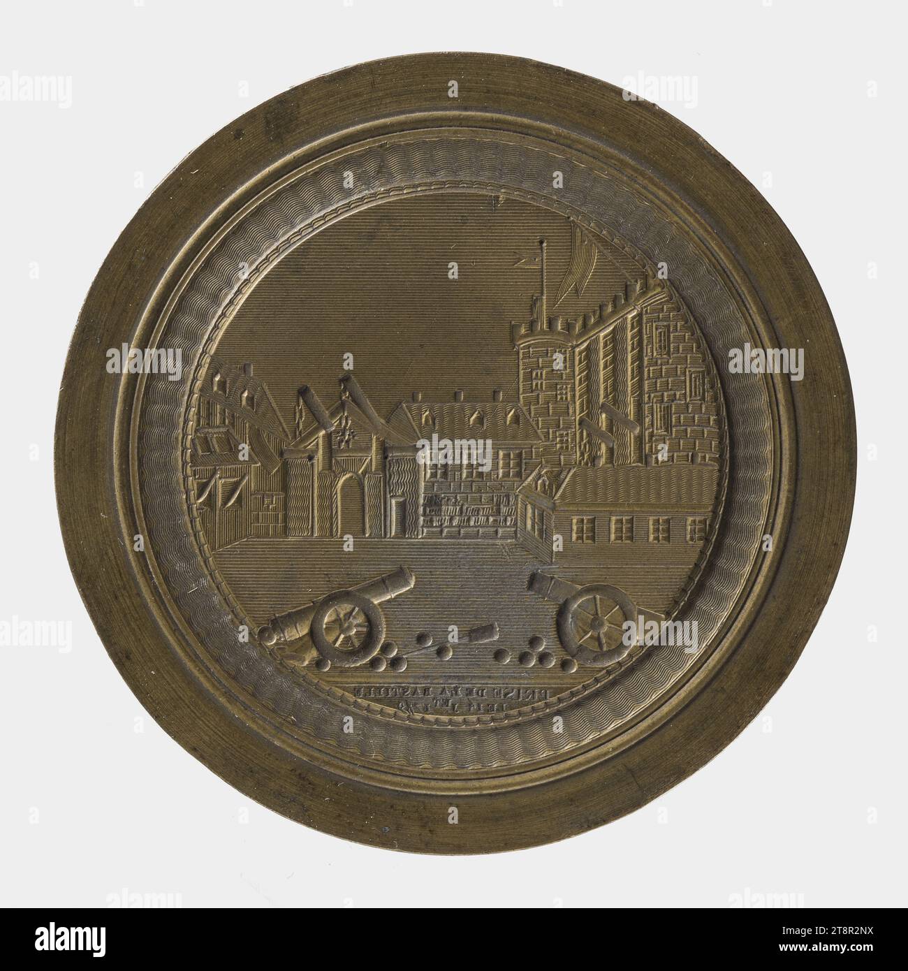 Münze: Prise de la Bastille, 14. Juli 1789, 1789, Numismatisch, Münze - Locher, Bronze, Abmessungen - Arbeit: Durchmesser: 8,3 cm, Gewicht (Typenabmessung): 243,08 g Stockfoto