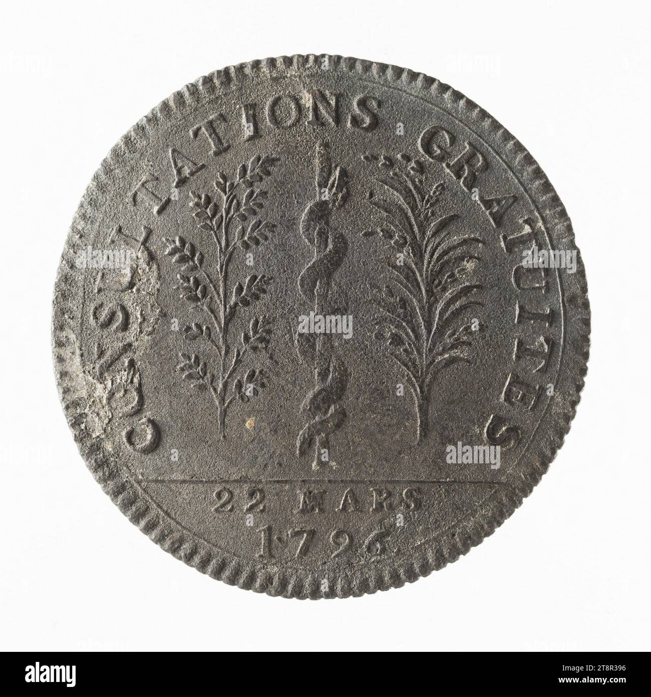 Kostenlose Beratung bei der Gesellschaft für Medizin von Paris, 22. März 1796, 1796, Numismatische, Token (numismatisch), Silber, Abmessungen - Arbeit: Durchmesser: 3 cm, Gewicht (Typenabmessung): 8,44 g Stockfoto