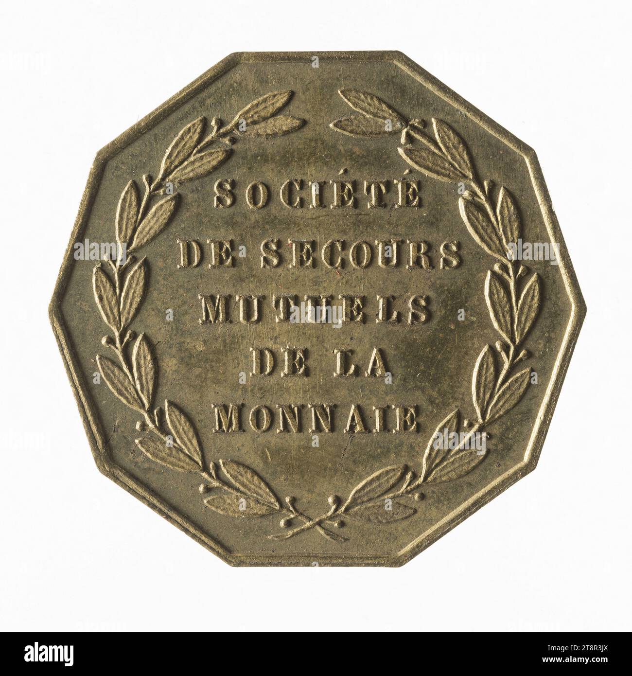 Société de secours mutuels de La Monnaie, 19. Jahrhundert, Numismatisch, Token (numismatisch), Brass, Abmessungen: Durchmesser: 2,5 cm, Gewicht (Typengröße): 5,25 g Stockfoto