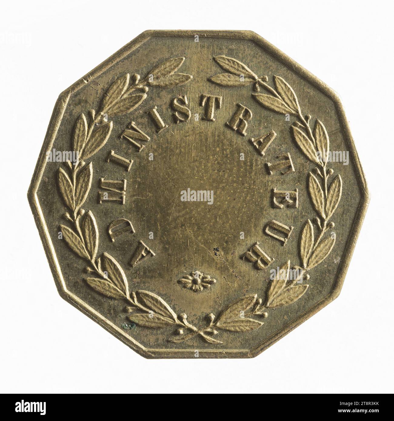 Société de secours mutuels de La Monnaie, 19. Jahrhundert, Numismatisch, Token (numismatisch), Brass, Abmessungen – Arbeit: Durchmesser: 2,5 cm, Gewicht (Typengröße): 5,25 g Stockfoto