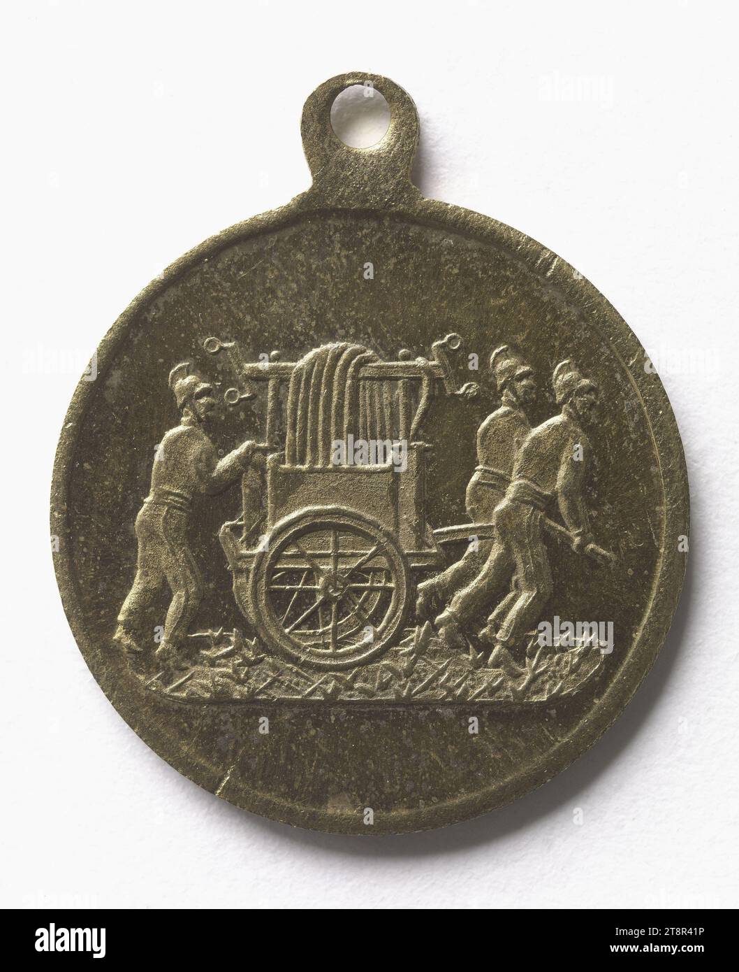 Souvenir des großen Sprinklerpumpenwettbewerbs in Maule, 25. April 1880, Array, Numismatic, Medaille, Kupfer, vergoldet = Vergoldung, Abmessungen - Werk: Durchmesser: 2,3 cm, Gewicht (Typengröße): 4,17 g Stockfoto