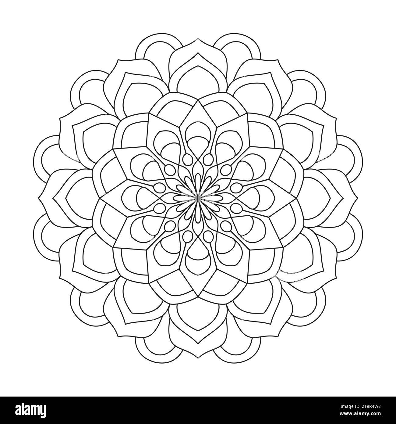 Friedliche Blütenblätter, Fähigkeit zum Entspannen, Gehirnerlebnisse, harmonischer Hafen, friedliche Porträts, blühende Schönheit im Mandala-Design. Stock Vektor