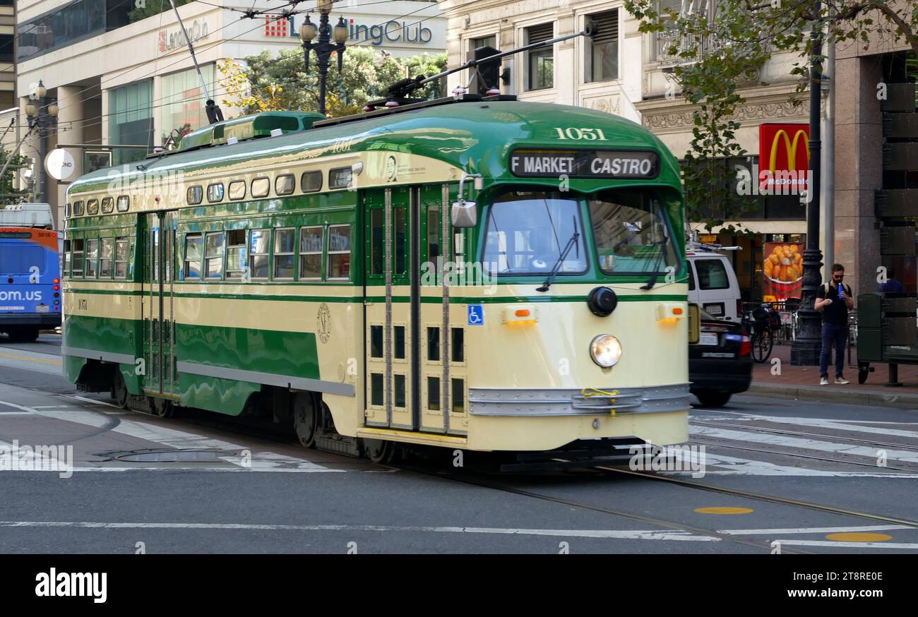 Historische Straßenbahnen in San Francisco Nr. 1051, Nr. 1051 Stockfoto
