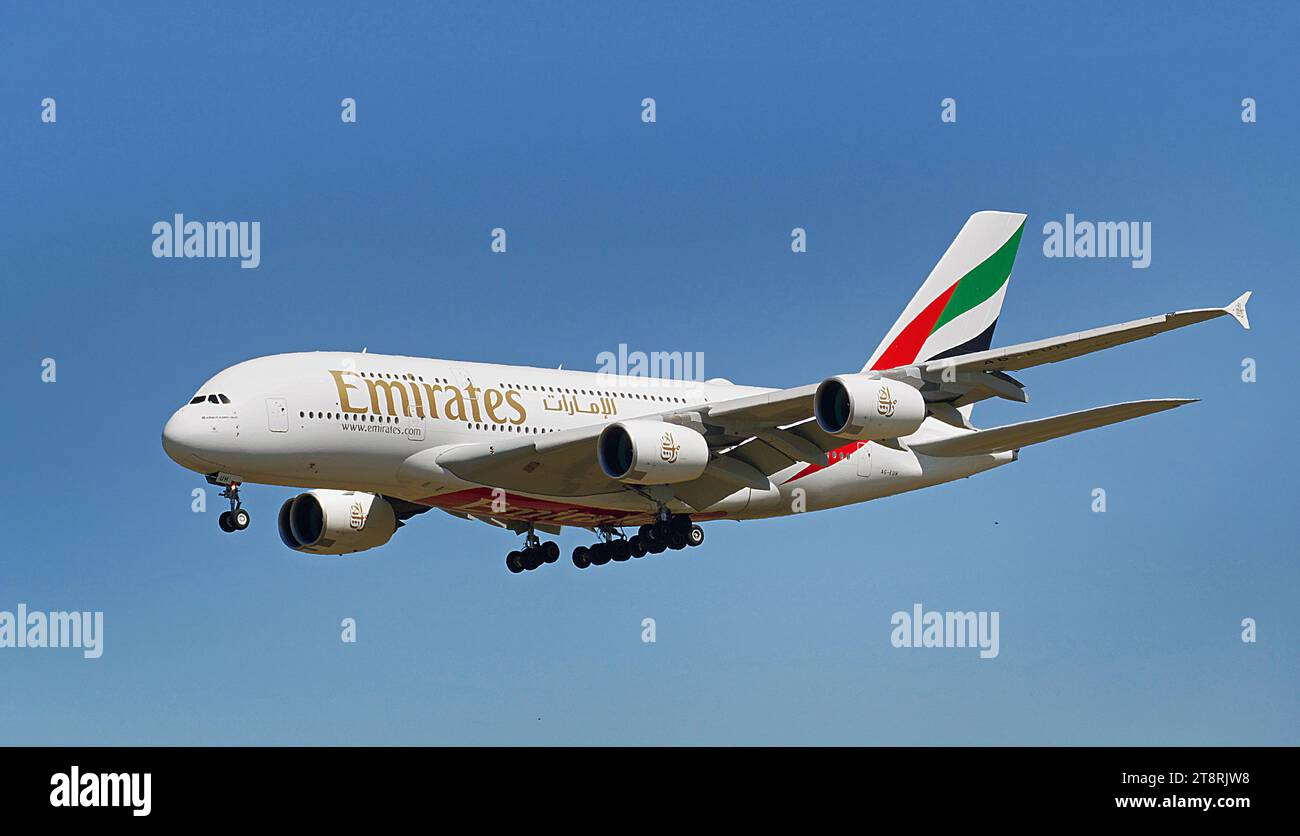 A6-EUH Emirates Airbus A380-861, Details zu Airframe Stockfoto