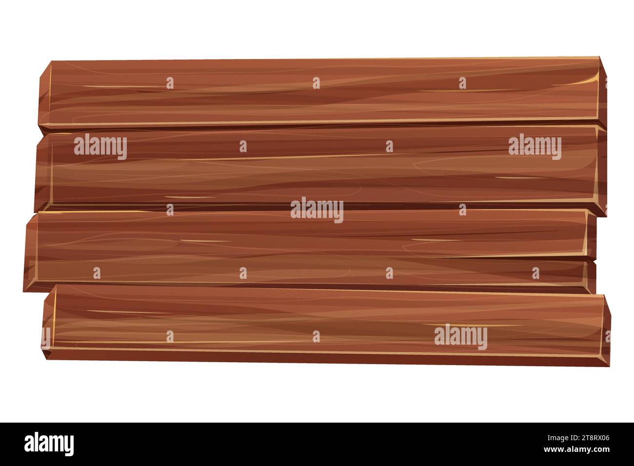 Holzplanke, rustikaler Holzrahmen im Cartoon-Stil isoliert auf weißem Hintergrund. Panel, Platte, ui-Spieldesign. Strukturiertes Holz. Vektorabbildung Stock Vektor