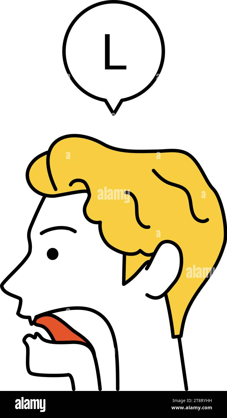 Illustration der Zungenbewegung für englische Konversation und l Aussprache, Vektorillustration Stock Vektor