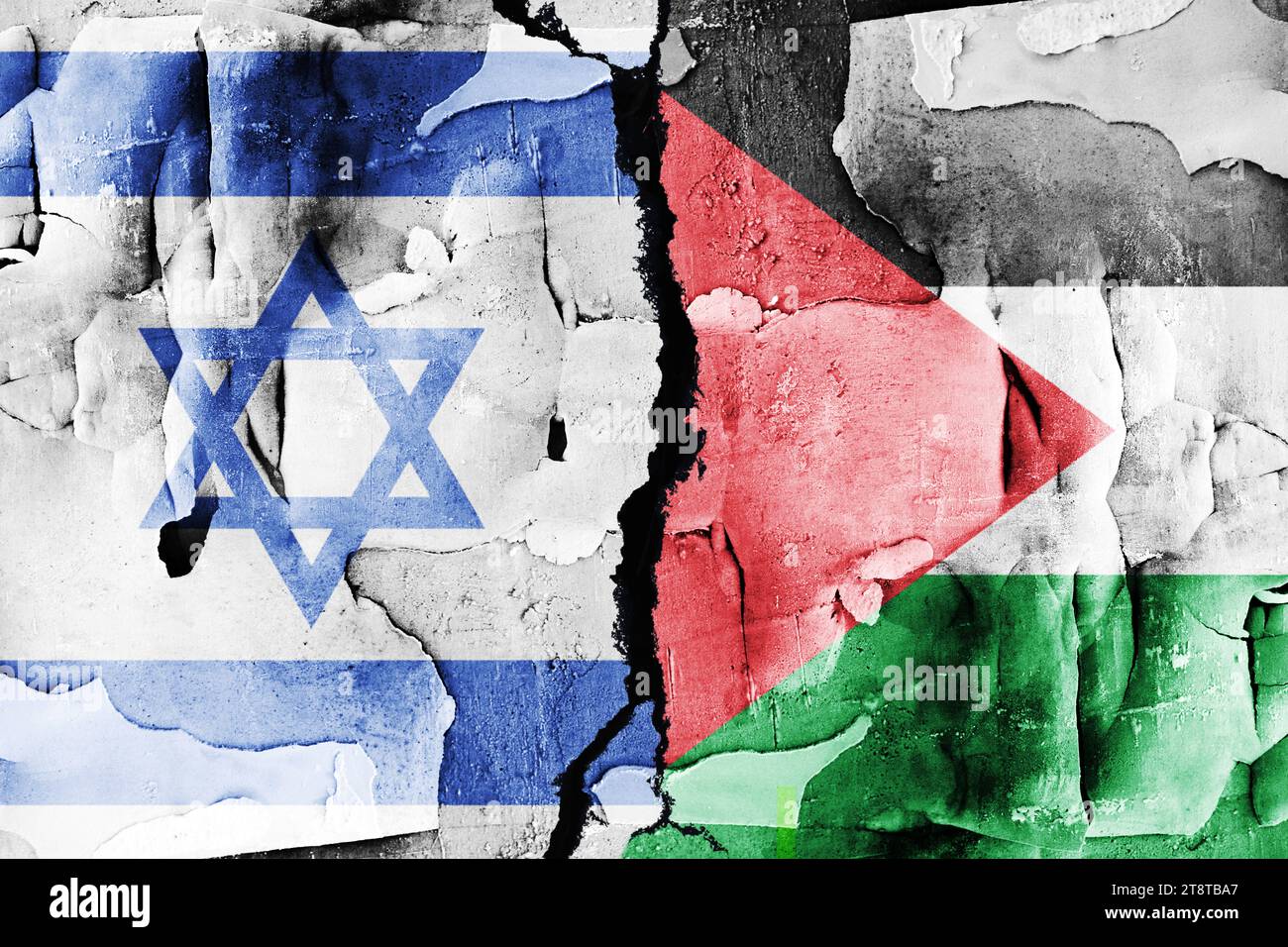 FOTOMONTAGE, Fahnen von Israel und Palästina, Symbolfoto Nahost