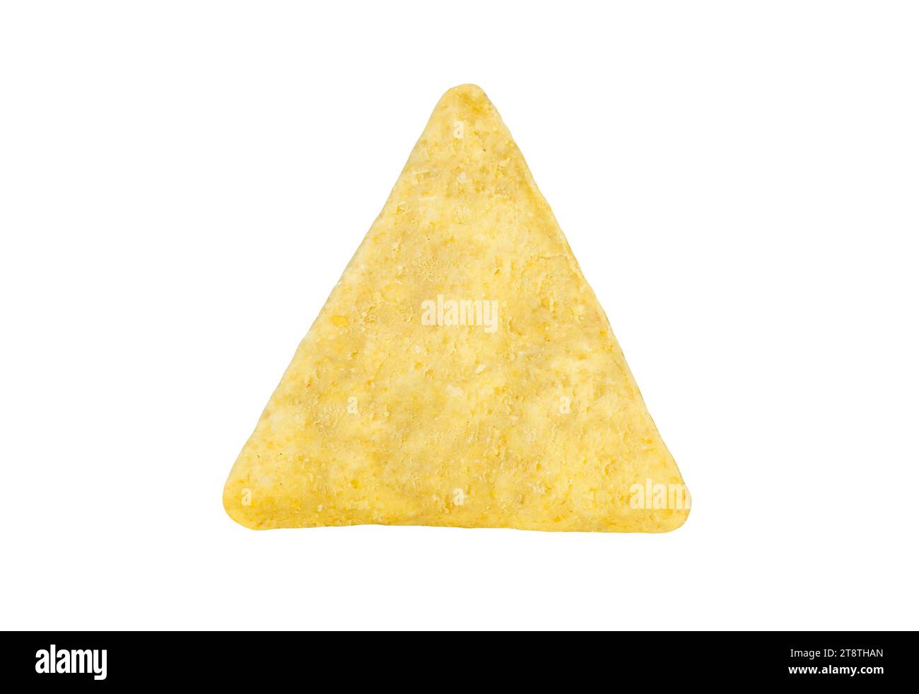 Nachos, einteilig, isoliert auf weißem Hintergrund mit Beschneidungspfad, Element des Verpackungsdesigns. Volle Schärfentiefe. Stockfoto