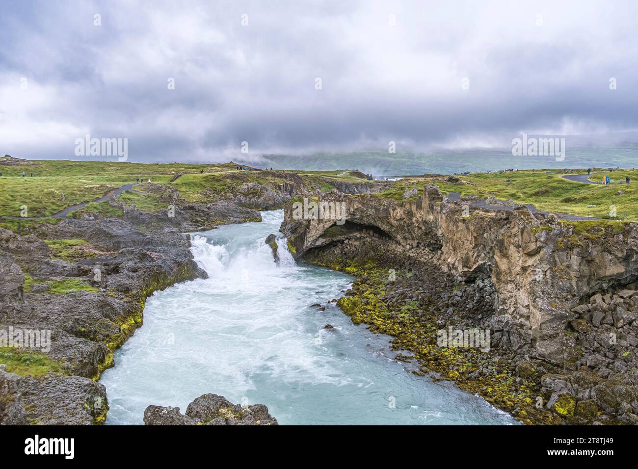 Godafoss Wasserfall: Ein spektakulärer Wasserfall im Nordosten Islands, Europa Stockfoto