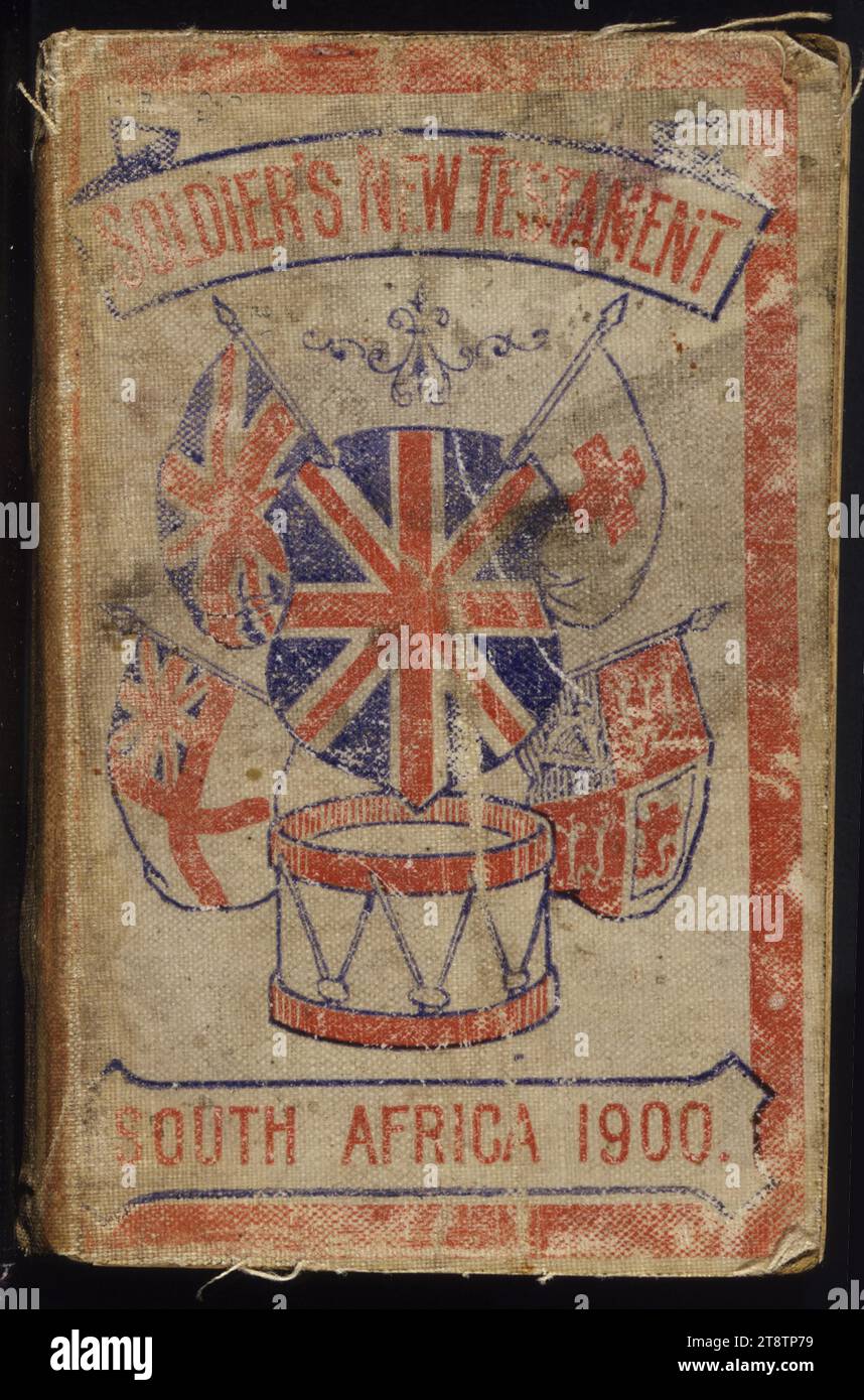 Bibel N.T. 1900: Soldier's New Testament, Südafrika, 1900. Cover, Cover ist rot, weiß und blau, mit Flaggen des britischen Empire Stockfoto