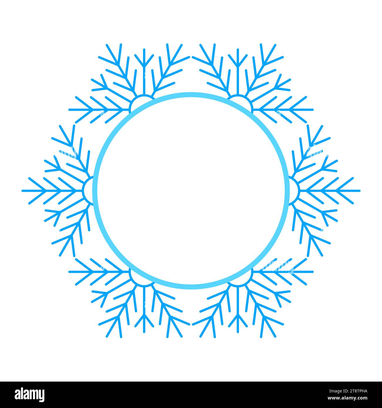 Runder Vector blauer Weihnachts-Winterrahmen aus Schneeflocken mit Platz für Text. Perfekter Copyspace für die Dekoration von sozialen Netzwerken, Fotos und Grußworten Stock Vektor