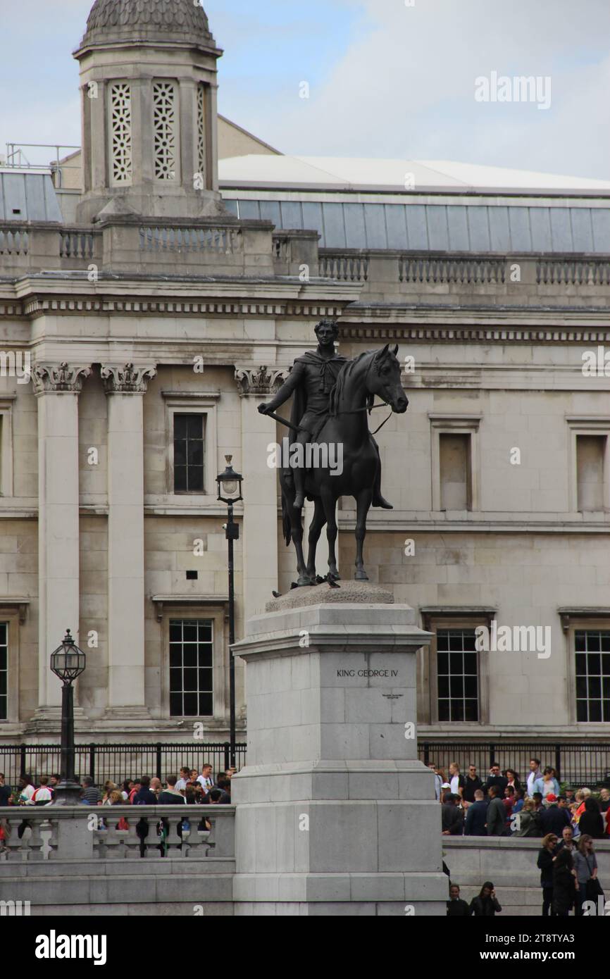 London Trafalgar Square Statue von König Georg IV., London, England, Vereinigtes Königreich Stockfoto