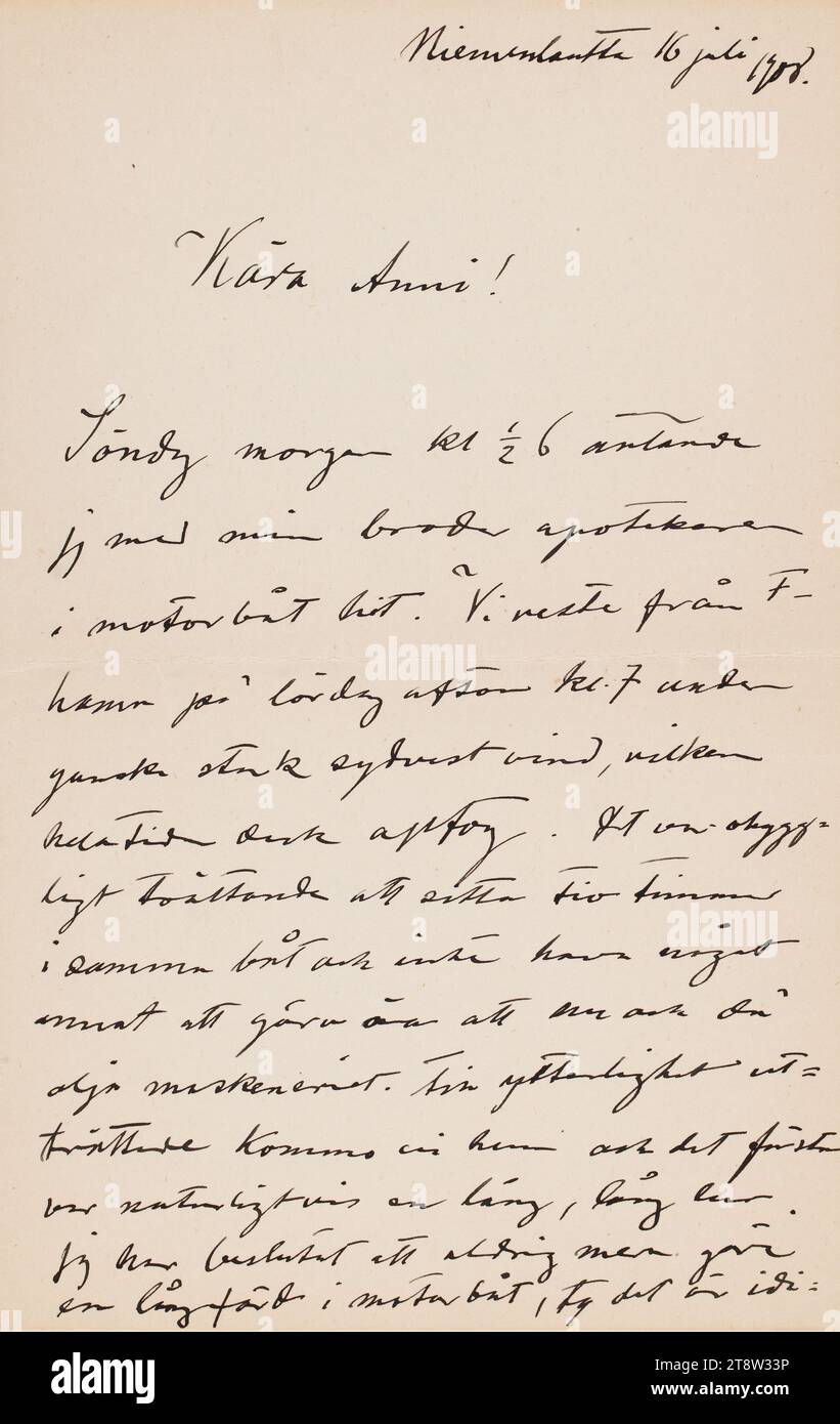 Briefe, Hugo Simberg an seine Frau Anni Simberg (geb. Bremer) 16.7,1908, Niemenlautta Stockfoto