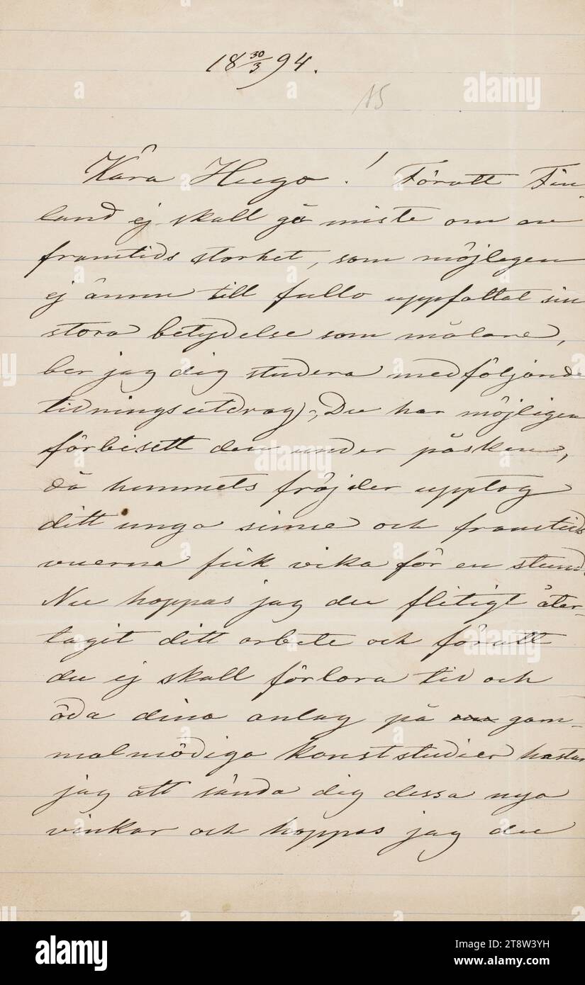 Eingehende Briefe, Alexandra Simberg an ihren Neffen Hugo Simberg, 30.3.1894 Stockfoto