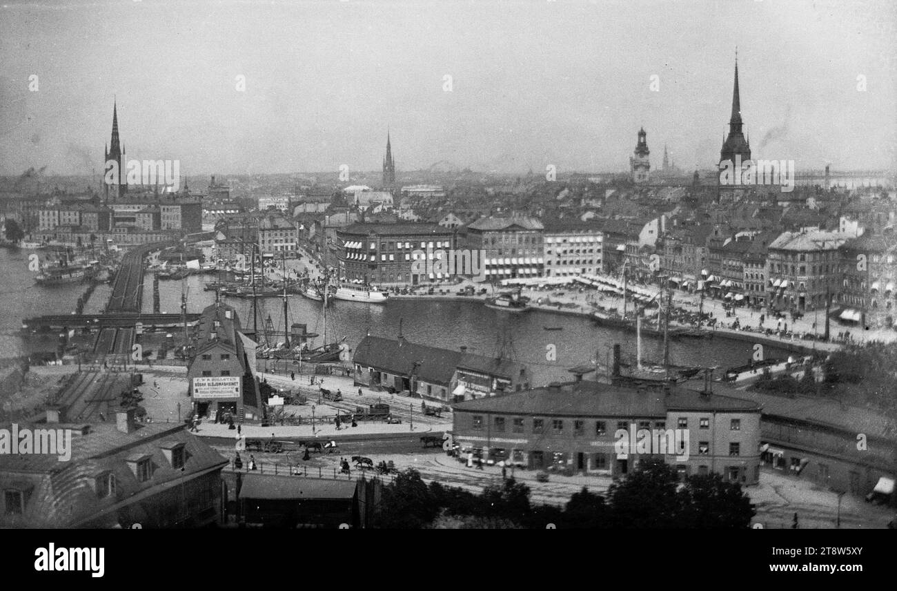 Hugo Simberg, 24.6,1873, Hamina, 12.7,1917, Ähtäri, Stadtansicht von Stockholm, Slussen auf der linken Seite, Gamla Stan auf der rechten Seite, 1903, 55 x 82 mm, Stadt, Kirche, Reisen, Gebäude, Schweden, Tower, Stockholm - Arbeit: Fiskars Ironworks Stockfoto