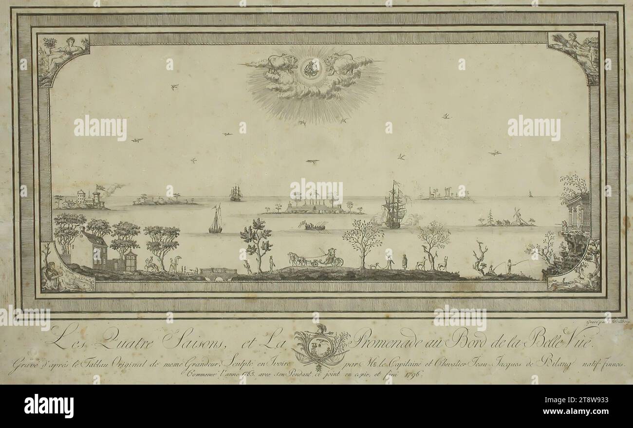 Carl Gustaf Gillberg, 1774, Westmanland, 1855, Stockholm (Stadt), Les quatre saisons et la Promenade au bord de la Belle vue, 23,2 x 45,3 cm Stockfoto