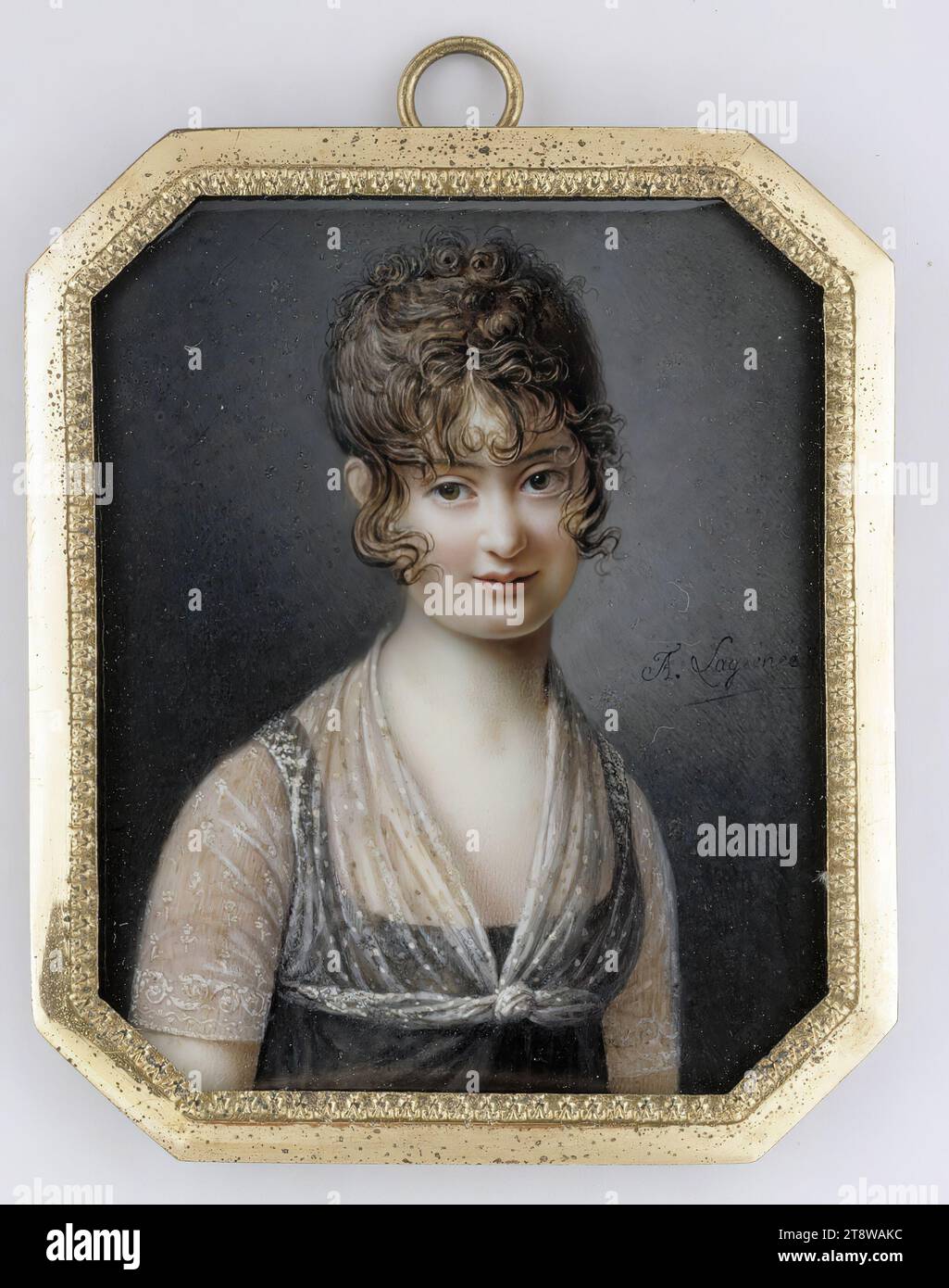 Lagrenée, 14.12.1774, Paris, 27.4,1832, Porträt einer Dame, 1805, 6,4 x 5,2 2D, Elfenbein, Aquarell, Aquarell auf Elfenbein Stockfoto