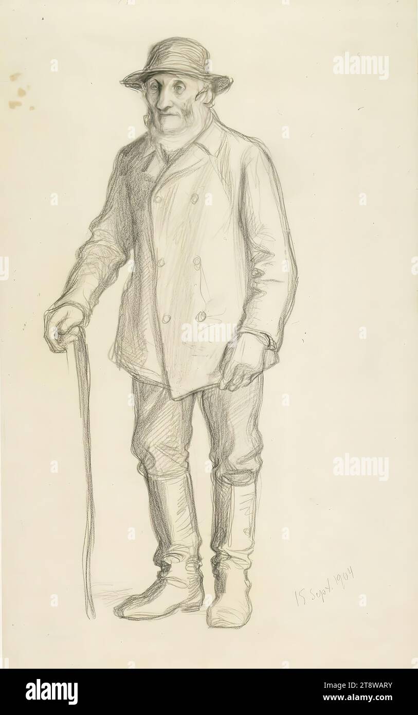 Albert Edelfelt, 21.7,1854, Kiiala Manor, Gemeinde Porvoo, 18.8,1905, Haikko, Gemeinde Porvoo, Alter Mann, 1904, 37 x 23 cm, Bleistift Stockfoto