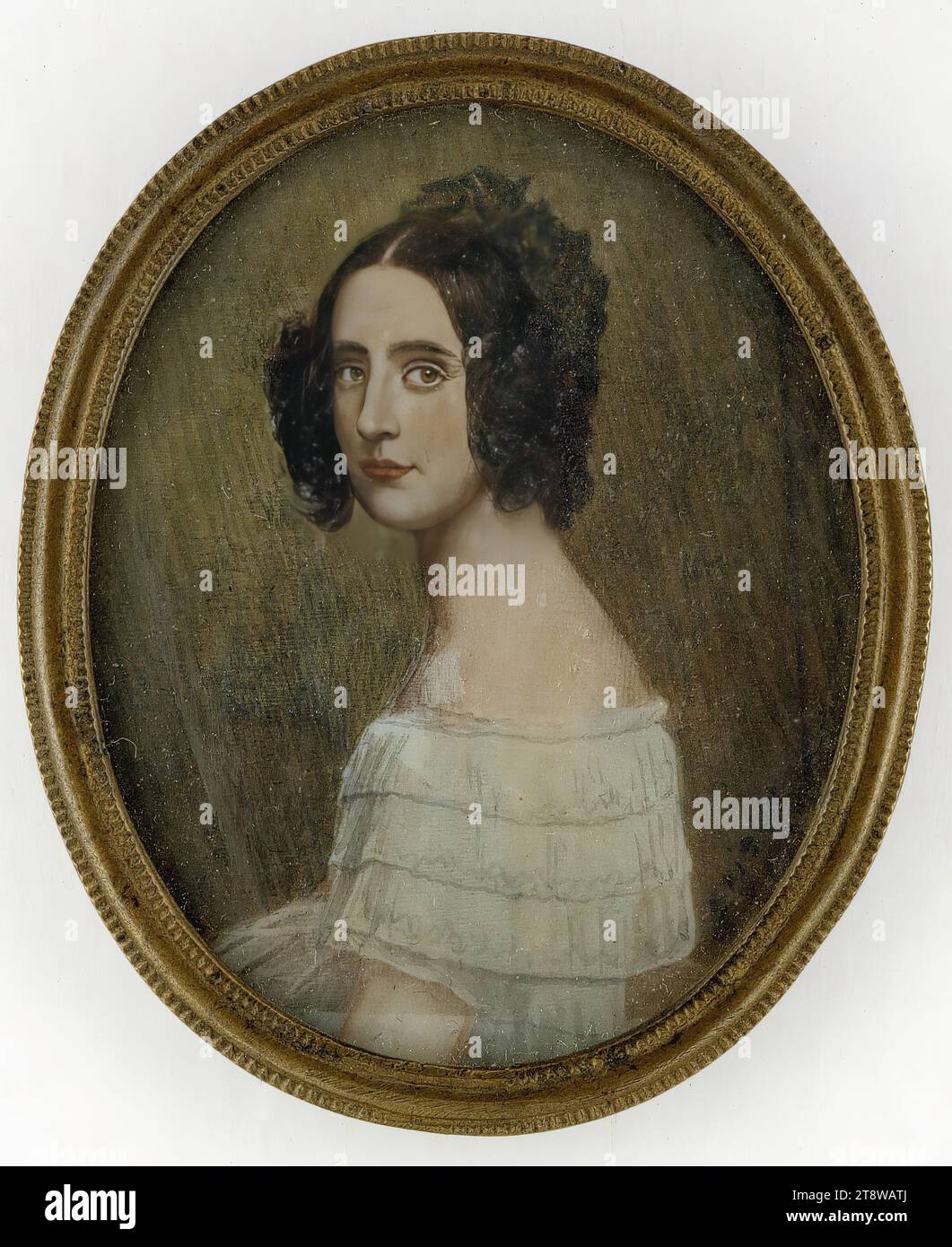 Joseph Karl Stieler, 1781, Mainz, 1858, München, Porträt einer Dame, 1840, 5,3 x 4,3 cm, Gouache, Elfenbein Stockfoto