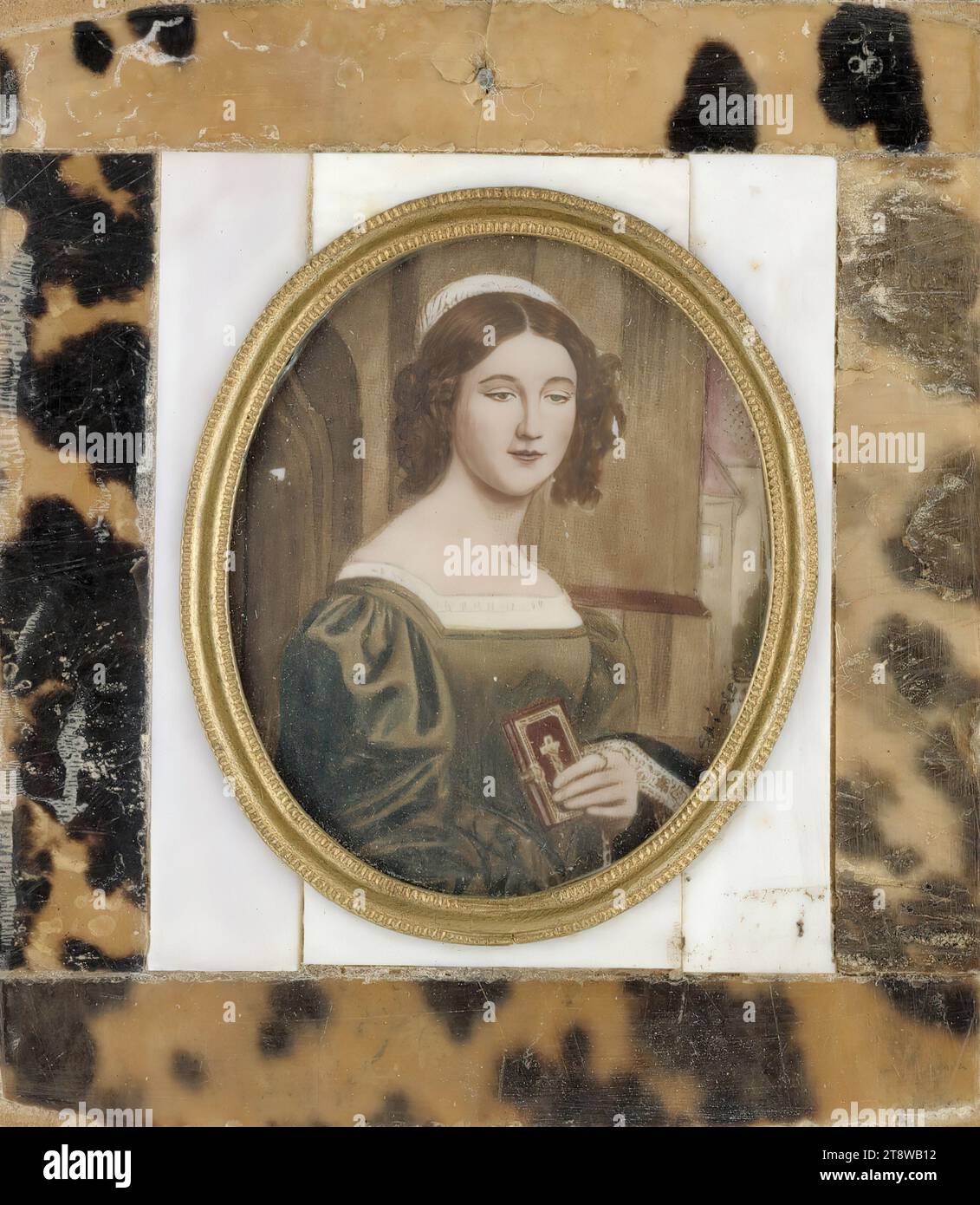 Joseph Karl Stieler, 1781, Mainz, 1858, München, Porträt einer Dame, 1840, 5,3 x 4,3 cm, Gouache, Elfenbein Stockfoto