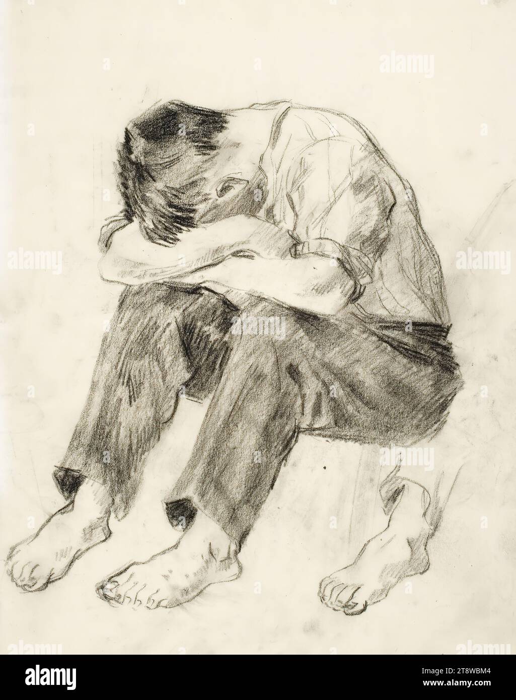 Henry Ericsson, 6,2.1898, Mikkeli, 16.10.1933, Porvoo, sitzender Mann mit dem Kopf nach unten, 1930 - 1932, 33,5 x 25 cm, Holzkohle, Holzkohle auf Papier Stockfoto