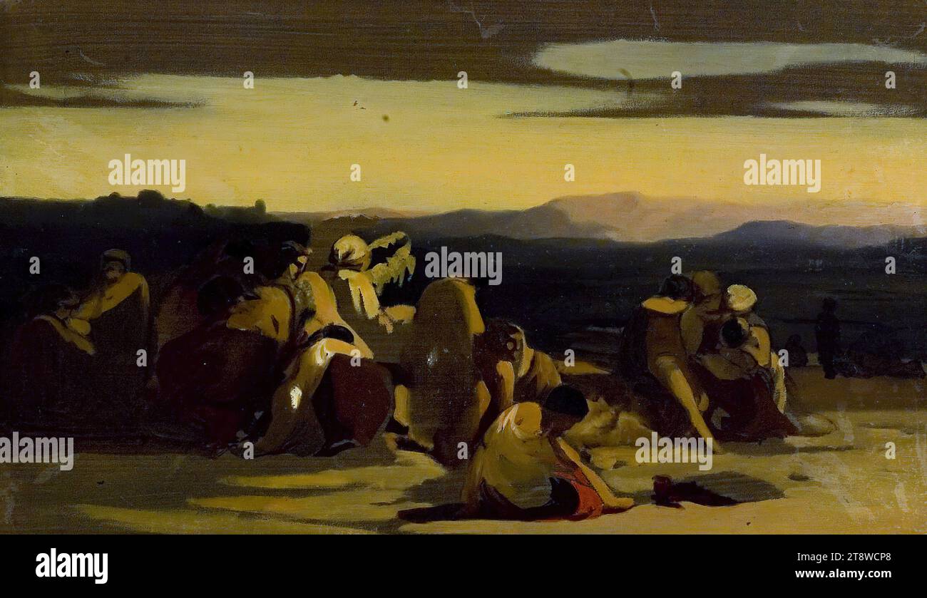 Nils Jakob Olsson Blommér, 12.6,1816, Blommeröd, Skoone, Schweden, 1,2.1853, Rom, Italien, Wüste mit ihren Menschen, Kompositionsskizze, 1835 - 1853, 26,5 x 44 cm, Öl Stockfoto