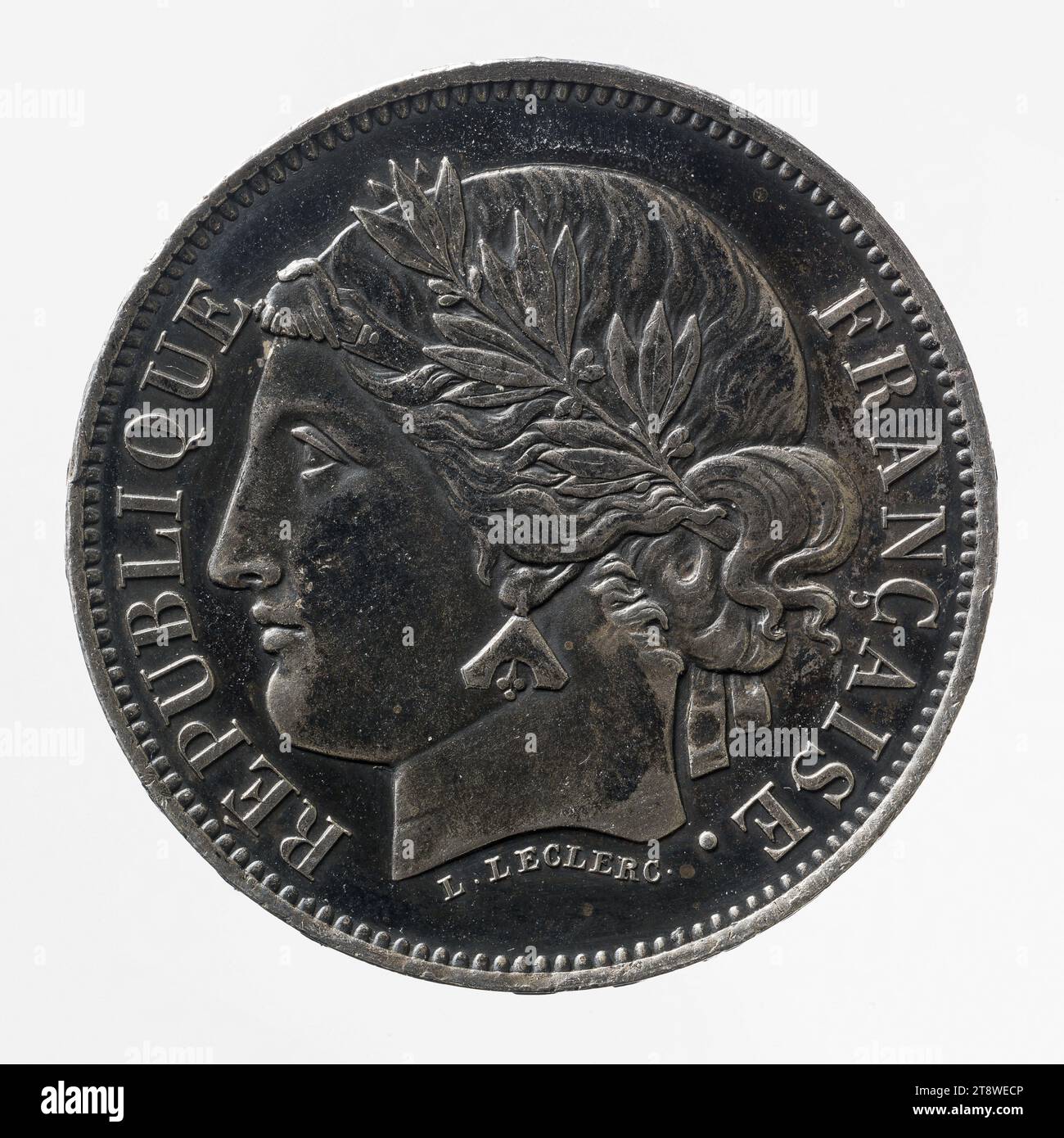 Test auf die Münze von 5 Francs, 1848, Leclerc, Gravierer in Medaillen, Array, Numismatik, Münzprägung, Durchmesser: 3,4 cm, Gewicht (Typenmaß): 24,97 g Stockfoto